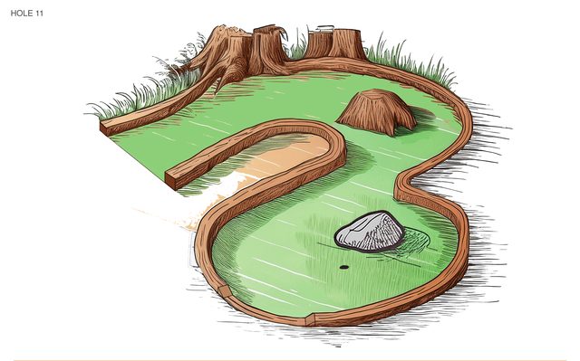 Rainforest theme hole 11, a hollow tree stump