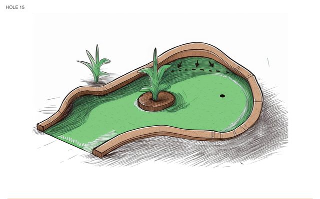 Rainforest theme hole 15, a planted island in the green
