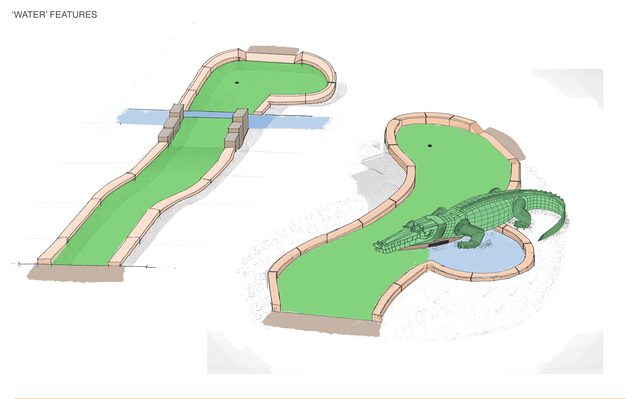 Water feature holes with a crocodile in the pool