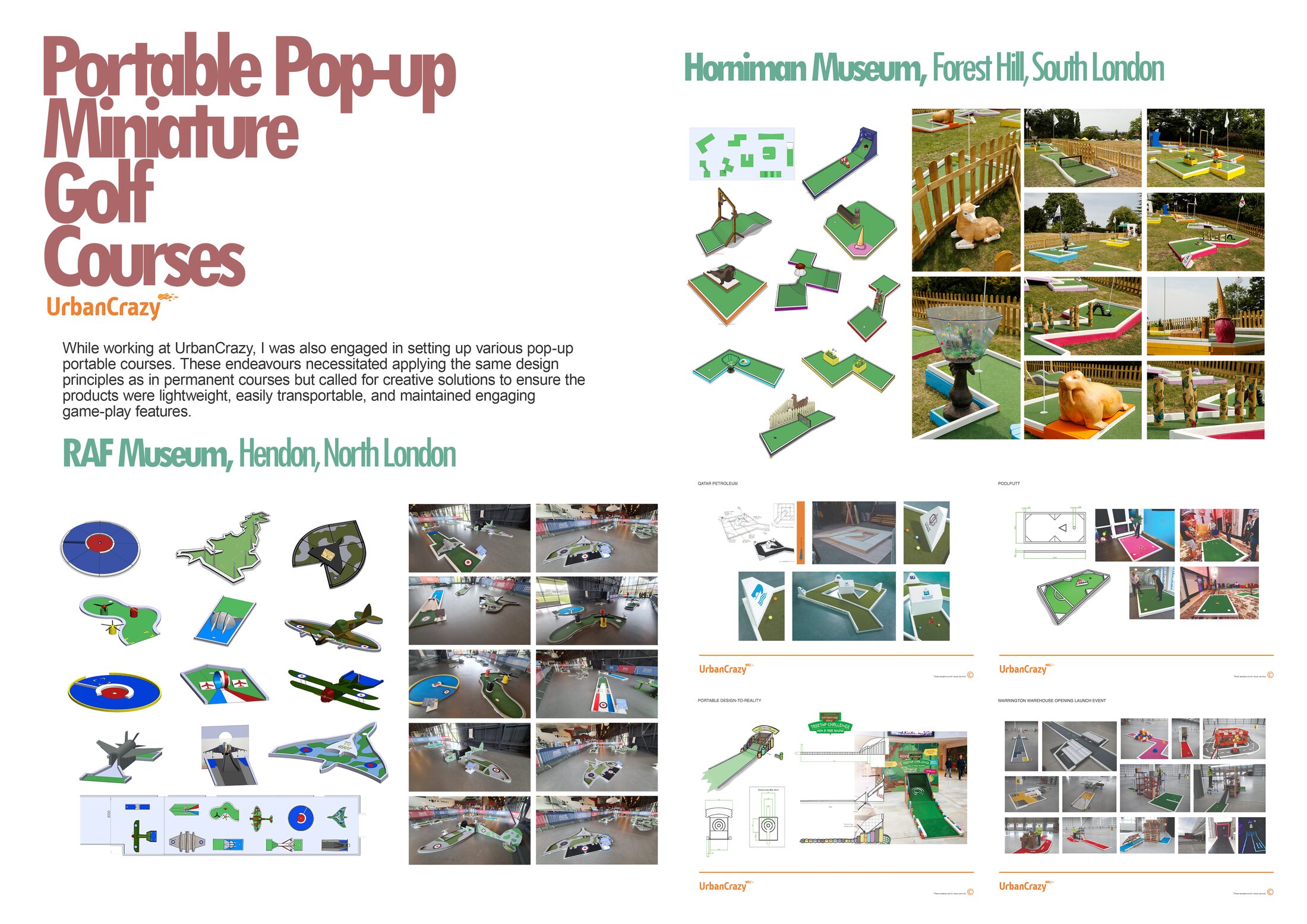 RAF Museum and Horniman Museum portable pop-up golf course design