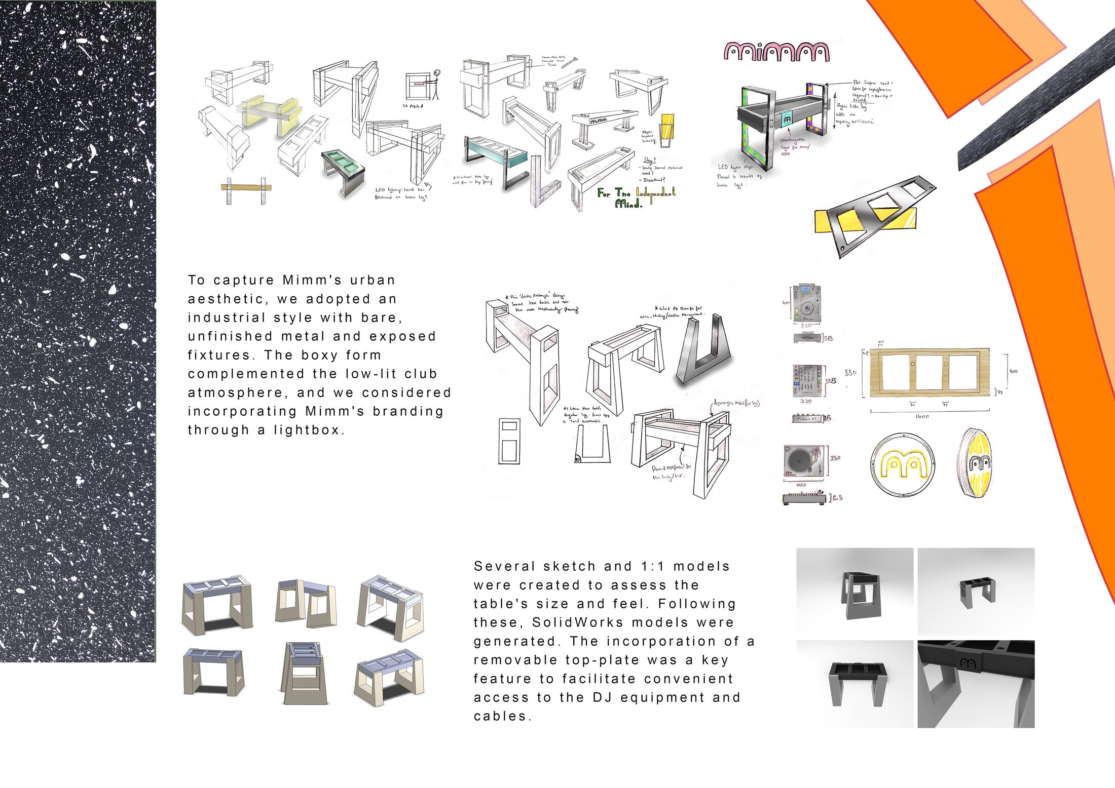 Sketch development and SolidWorks models for the DJ table