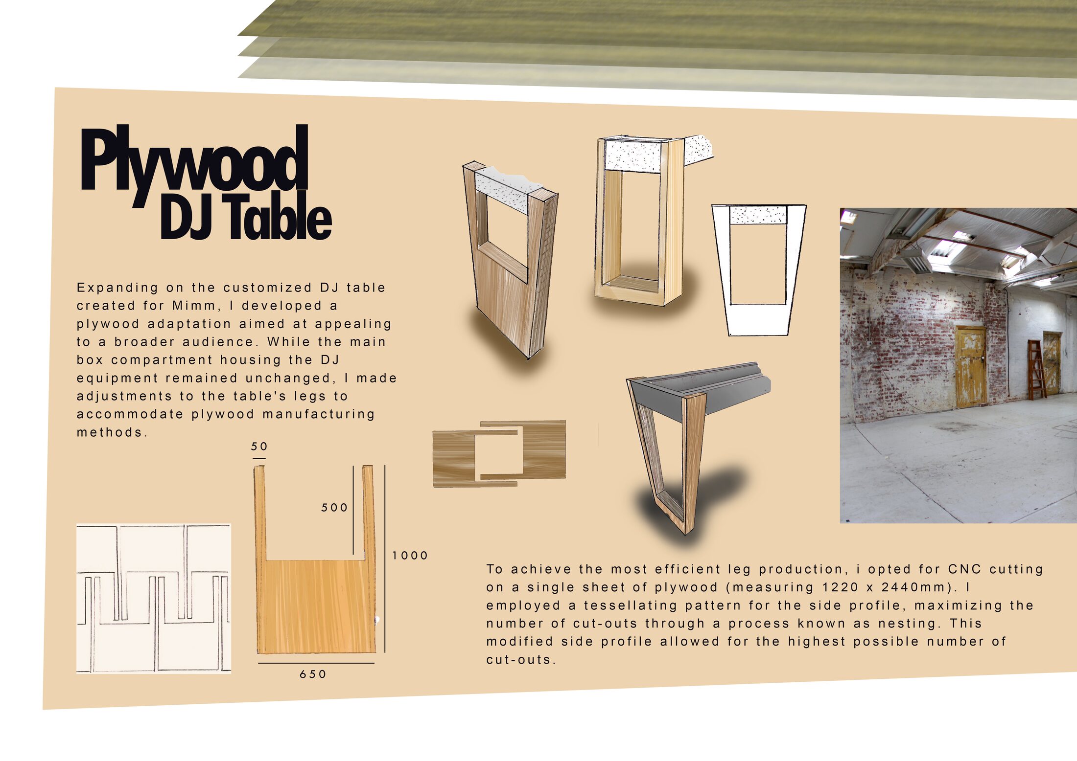 Plywood DJ table variant with leg construction diagrams
