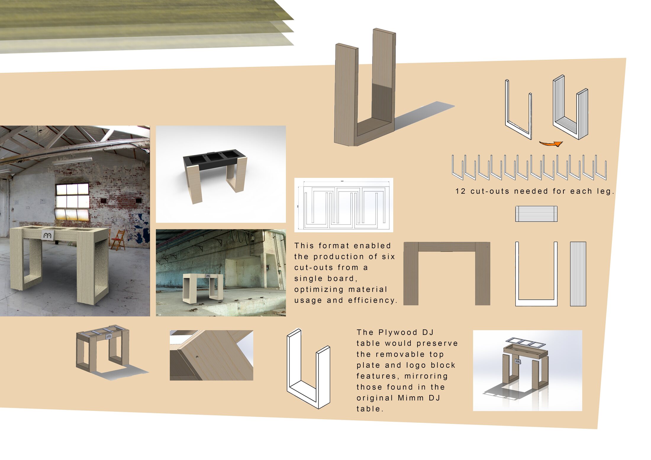 CNC nesting diagram and finished plywood DJ table
